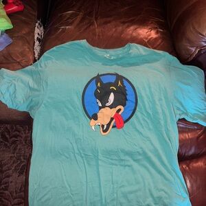 Teal Graphic T-Shirt with Wolf Design